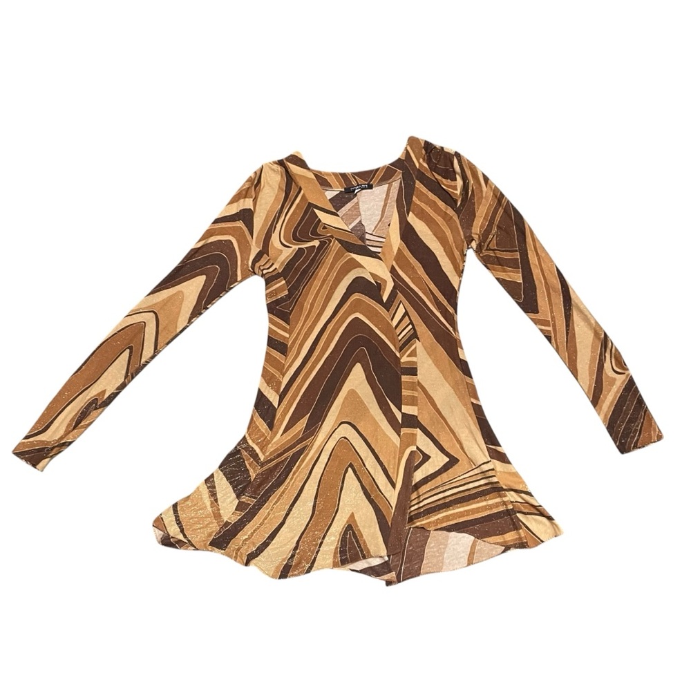 Patrizia Pepe Fiorenze 70’ Vintage Shimmering Asymmetrical Long Sleeves Top S